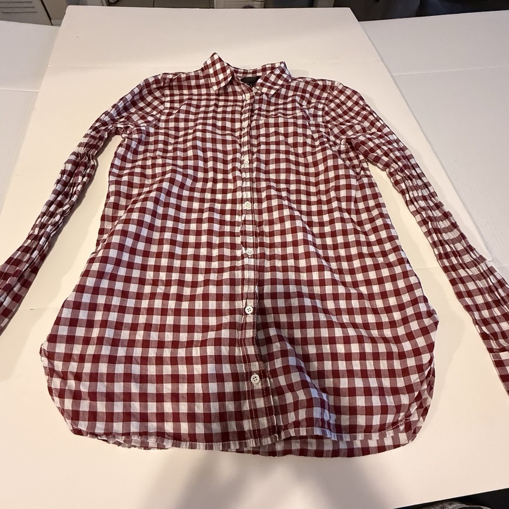 J Crew Boy Fit Red Plaid Long Sleeve Shirt Size 2